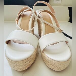 White Wedge Sandals with Jute Platform- Sz 36 (US 6)